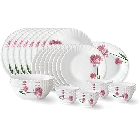 Larah by Borosil Nargis Fluted Series Opalware Dinner Set | 36 Pieces ...