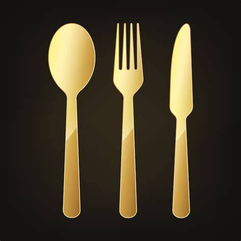 Gold knife, fork and spoon icon | Premium Vector