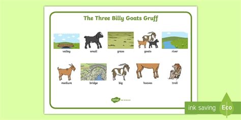 The Three Billy Goats Gruff Word Mat (teacher made) - Twinkl