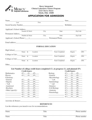 Fillable Online Mercy Integrated Clinical Laboratory Science Program ...