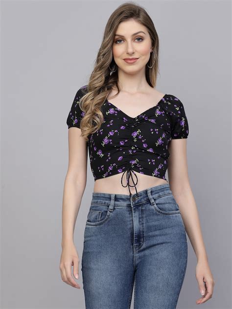 Floral Print Drawstring Ruched Crop Top – Aayu Creation Pvt Ltd.