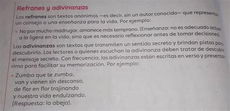 Solved: Refranes y adivinanzas Los refranes son textos anónimos —es ...