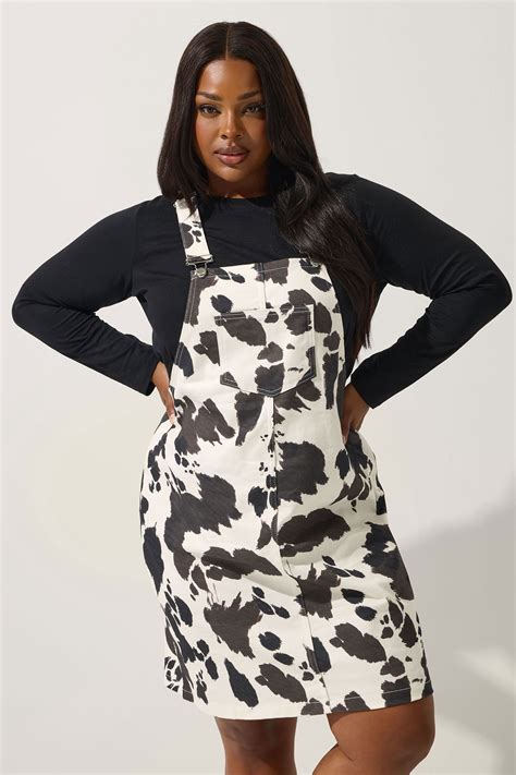 LIMITED COLLECTION Plus Size White Denim Cow Pinafore Dress | Yours ...