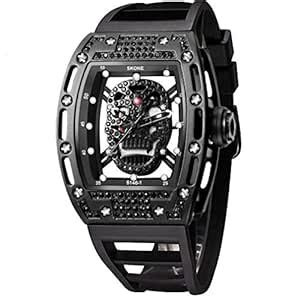 Skone Unique Skull Mens Watches, Cool Rectangle Skeleton Dial Sports ...