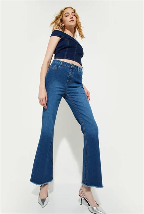 ALAYA F x URB_N Women Frayed Hem Kickflare Jeans