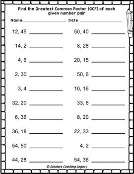 Image result for Finding GCF Worksheet