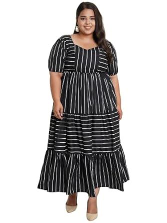 Buy U&F Black Striped Crepe Maxi Dress at Amazon.in