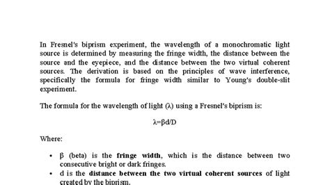Fresnel's Biprism Experiment: Wavelength Determination for BSc Students ...