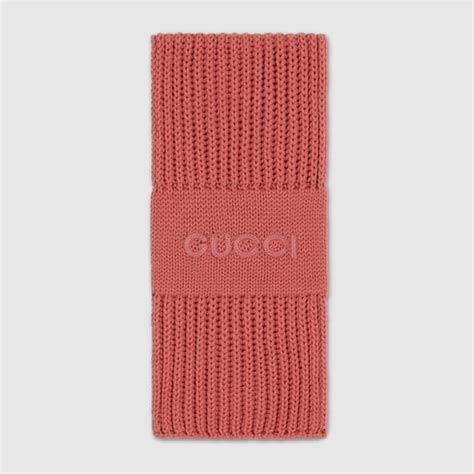 Wool cashmere scarf with embroidery in dark pink | GUCCI® INT