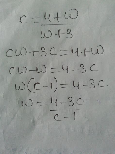 make w subject of formulaC=(4+w)/(w+3) - Brainly.in