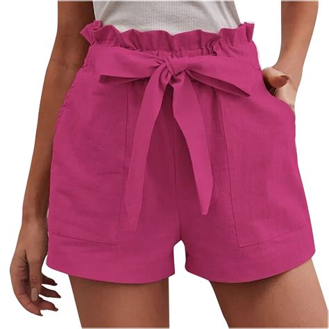Hot Pink Shorts for Women Fall Summer Faux Linen Loose Fit Workout ...