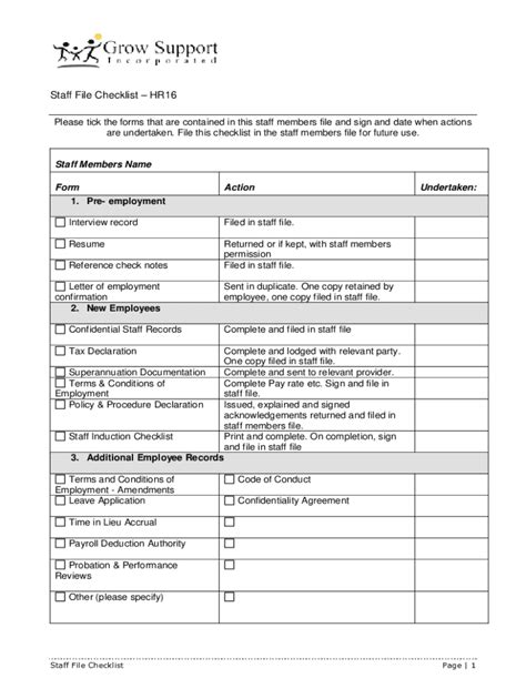 Fillable Online Staff Records Checklist - Fill Out and Sign Printable ...