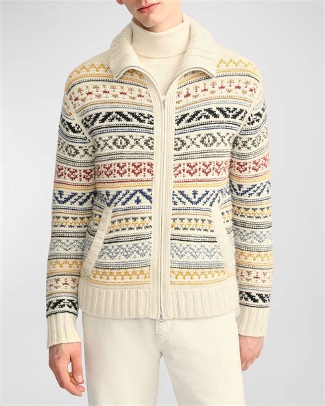 Loro Piana Men's Cashmere Knit Full-Zip Bomber Sweater | Neiman Marcus