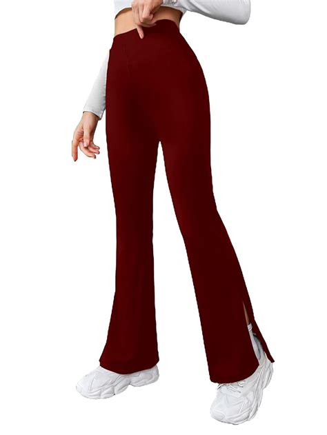 Buy Aahwan Solid Maroon High Waist Split Hem Flare Leg Slim Fit Pants ...