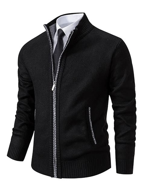 Men's Cardigan Sweater Dress Sweater Zip Sweater Ribbed Knit Cropped ...