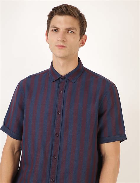 Buy Linen Mix Striped Spread Collar Shirt at Marks & Spencer