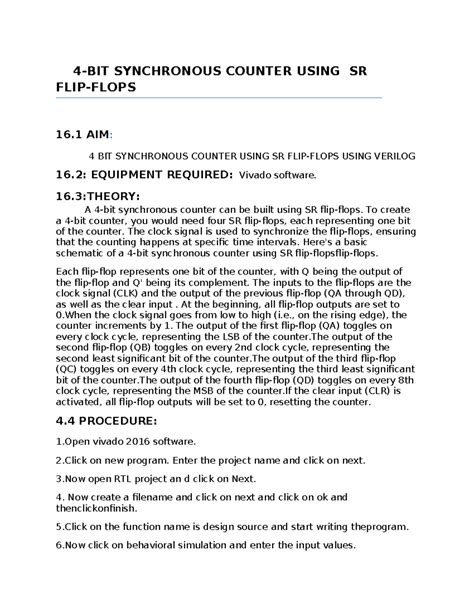 4-BIT Synchrono-WPS Office - 4 - BIT SYNCHRONOUS COUNTER USING SR FLIP ...
