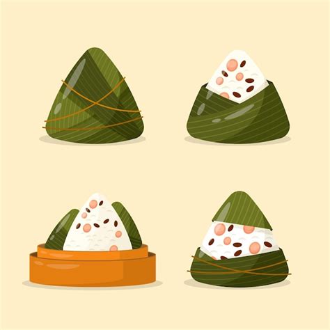 Zongzi-Sammlung des flachen Drachenboots | Kostenlose Vektor