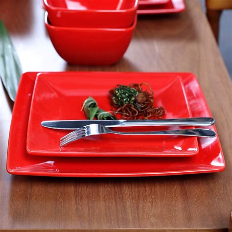 Buy Vancasso, Series SOHO, 16-Piece Porcelain Dinnerware Set, Red ...