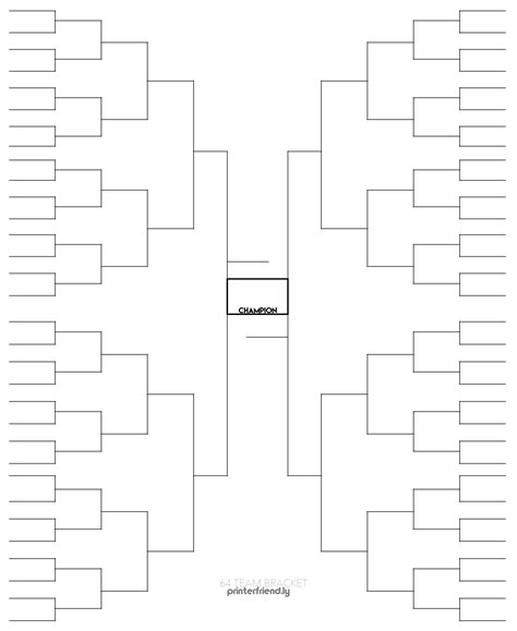 Printable, blank 64-team bracket for single-elimination tournaments ...
