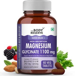 THE BODY RESERVE High Absorption Magnesium Glycinate 1100mg 60 Veg ...