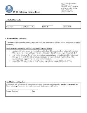 Fillable Online 15-16 Selective Service Form financialaidllcc Fax Email ...