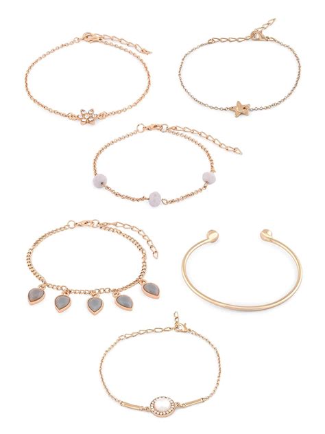 Buy ZAVERI PEARLS Set of 6 Gold Tone Contemporay Stack Bracelets For ...