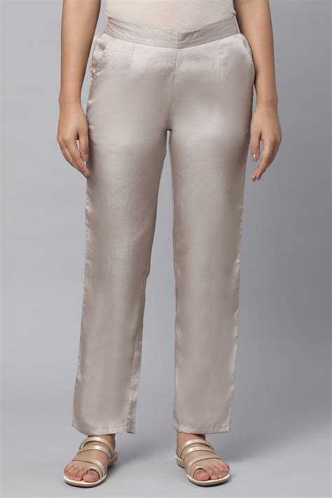 Buy Gold Solid Straight Fit Woven Pants With Elasticated Waist Online ...