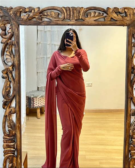 One Minute Ready to Wear Premium Fox Georgette Peach Saree