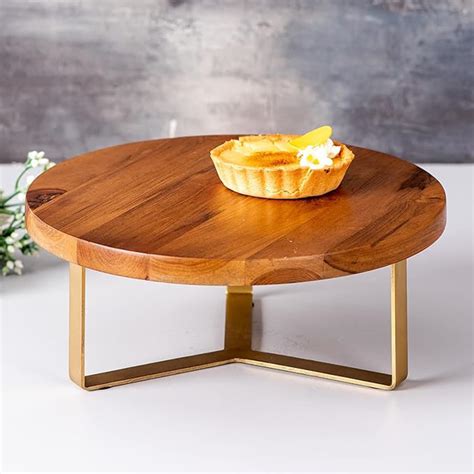 Buy nestroots Teak wood and Golden cake stand | 12 inches Diameter cake ...