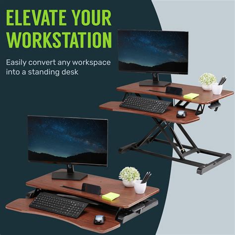 TechOrbits Standing Desk Converter - 37 Inch MDF Wood Adjustable Sit to ...