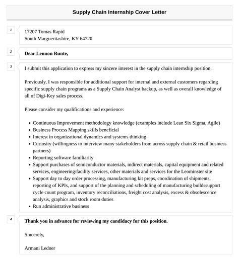Supply Chain Internship Cover Letter | Velvet Jobs