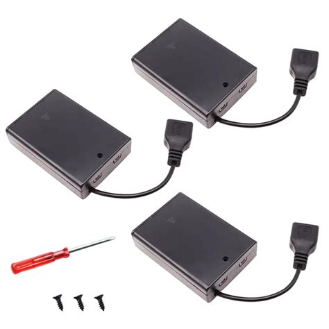 (Pack of 3) USB 3 AA Battery Holder,USB Battery Holder 5V Black with ...