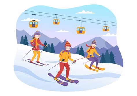 Family Downhill Skiing Clipart