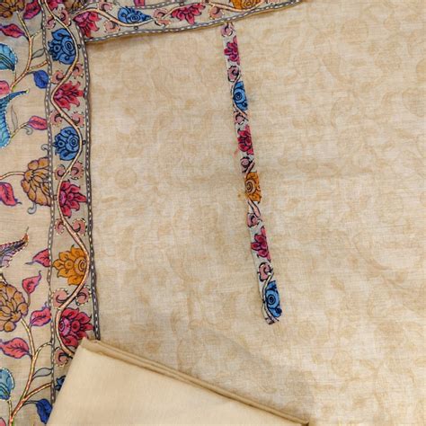 Beautiful Beige Self Printed Maheshwari - Elegent katha Neck - Amazing ...