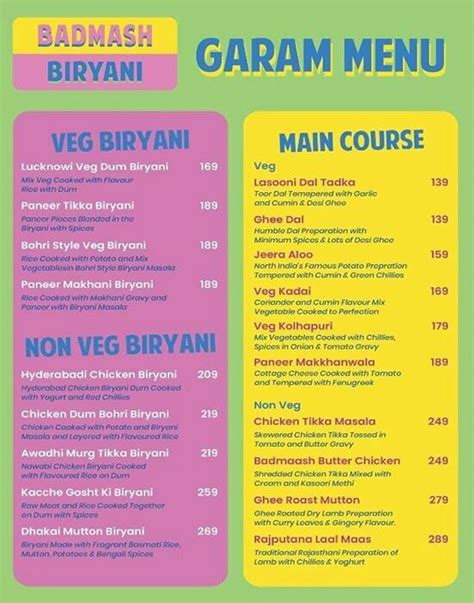 Menu at Badmash Biryani, Mumbai, 4