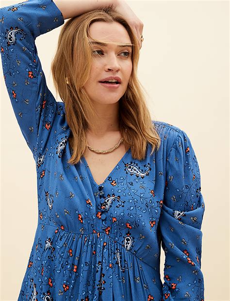 Buy Floral Ruched Midi Dress at Marks & Spencer