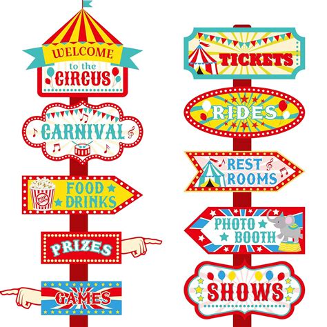 20 Pieces Circus Carnival Party Directional Signs Decor for Welcome for ...