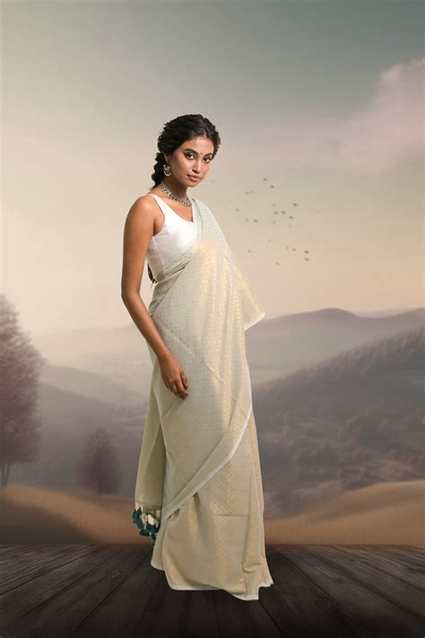 Chandni Leher I Pastel Blue Handloom Cotton Brocade Saree with Tassels