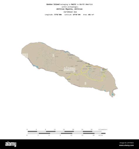 Gonave Island in the Caribbean Sea, belonging to Haiti, isolated on a ...
