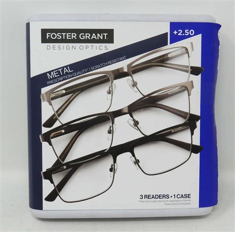 Design Optics By Foster Grant Kyne Full Metal Square +2.50 Reading ...