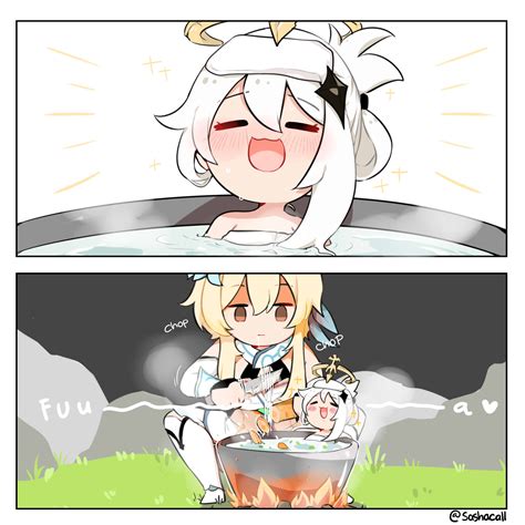 lumine and paimon (genshin impact and 1 more) drawn by sashacall | Danbooru