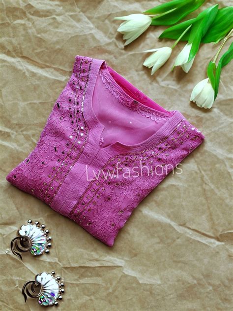 Pink And White Chikankari Kurti Pant set | LVW Fashions | Handmade ...