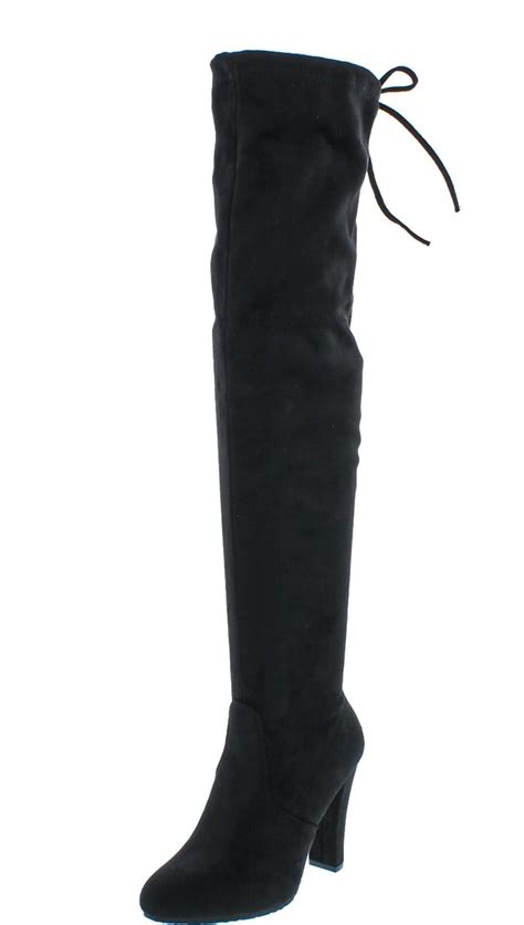 Buy Forever Link Womens Stacked Chunky Heel Stretch Thigh High Pull On ...