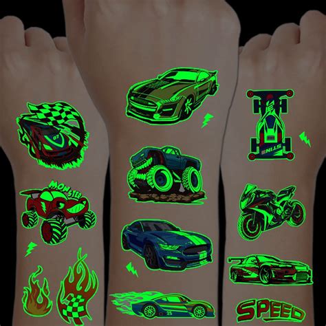 Buy CHARLENT Luminous Race Car Tattoos for Kids - 24 Sheets Glow in The ...