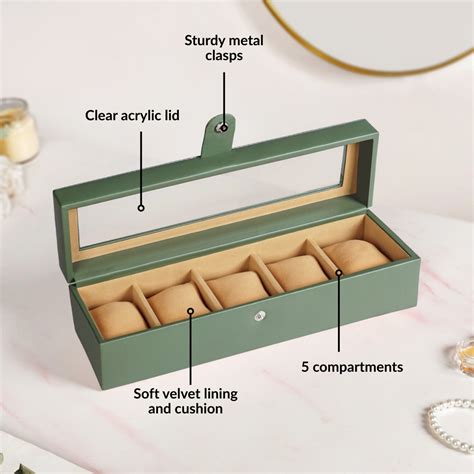 Faux Leather Watch Box Sage Green Online - Premium Organisers | Nestasia