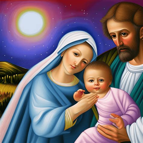 Mary Joseph and Baby Jesus Realistic Painting · Creative Fabrica