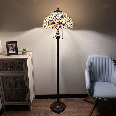 Fleur De Lis Living Shelli Tiffany Floor Lamp Stained Glass Magpie ...