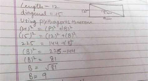 The perimeter of the rectangle whose length is 12 cm and a diagonal is ...