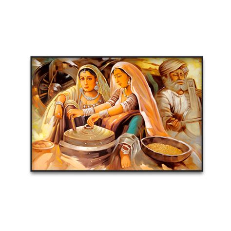 Beautiful Rajasthani Two Working Village Woman Canvas Printed Wall Pai ...